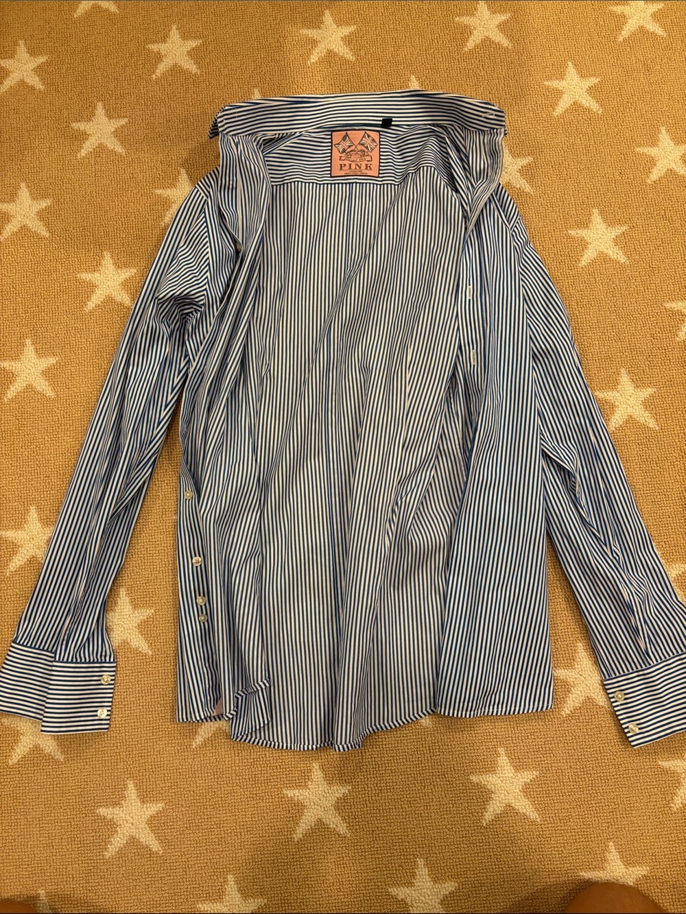 THOMAS PINK Blue & White Striped Men's Dress Shirt